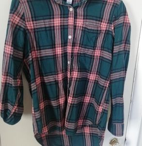 Button down shirt plaid green and pink